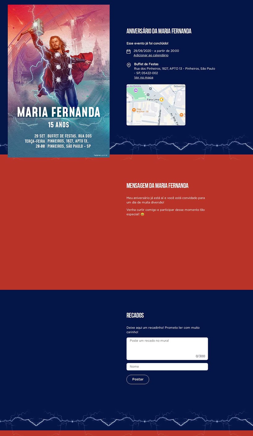 Convite online de aniversário - O Deus do Trovão em Festa: Vermelho| FestaLab