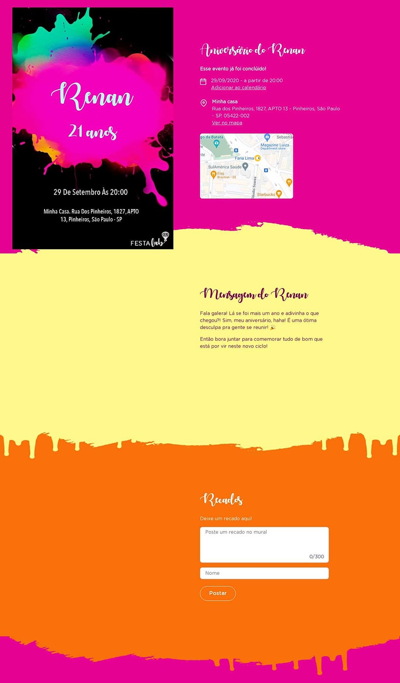 Convite online de aniversário - Tinta neon| FestaLab