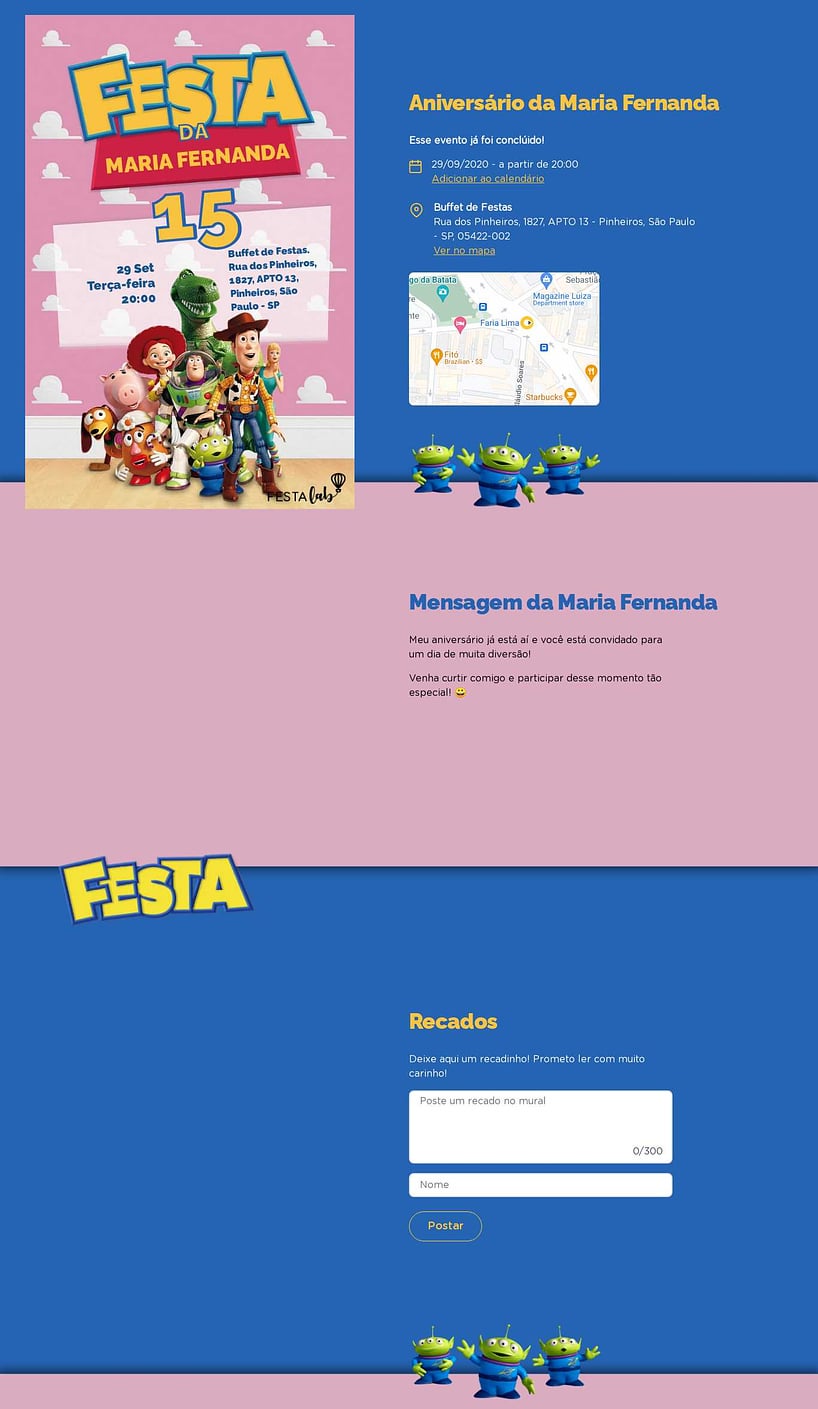 Convite online de aniversário - Toy Story Party Rosa| FestaLab