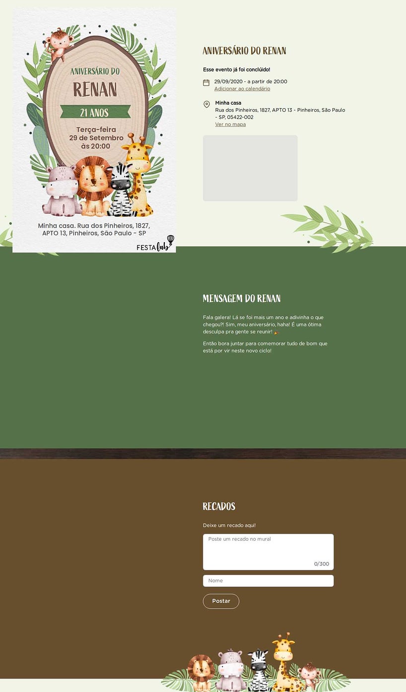 Convite online de aniversário - Tronco de Safari| FestaLab
