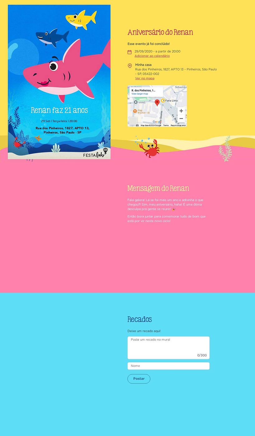 Convite online de aniversário - Tubarão| FestaLab