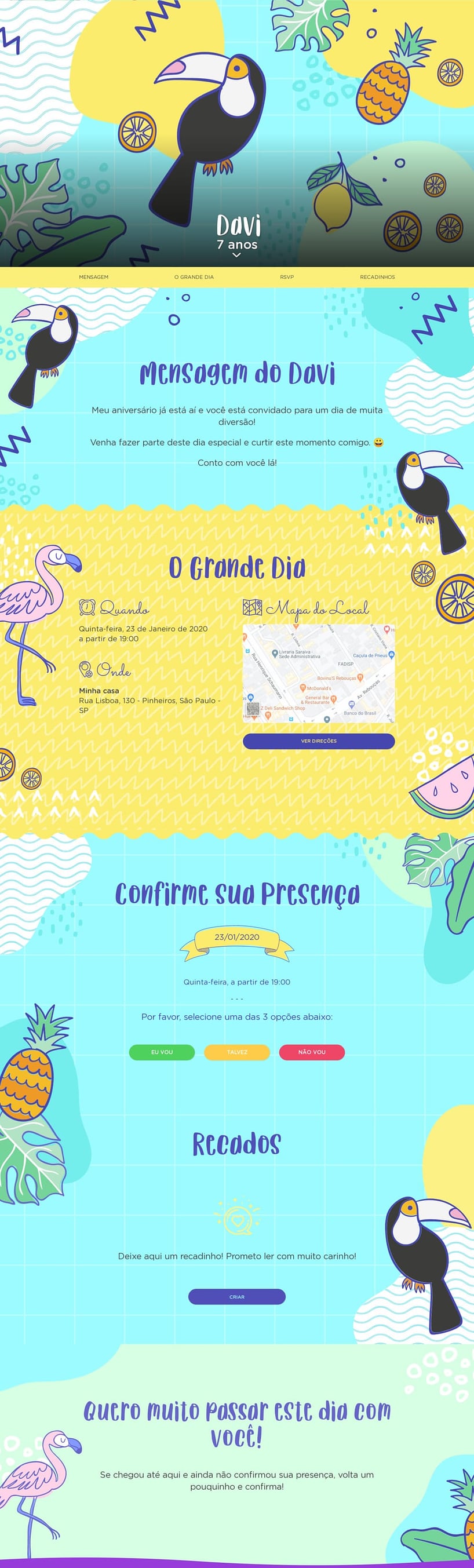 Convite online de aniversário - Tucano Tropical| FestaLab