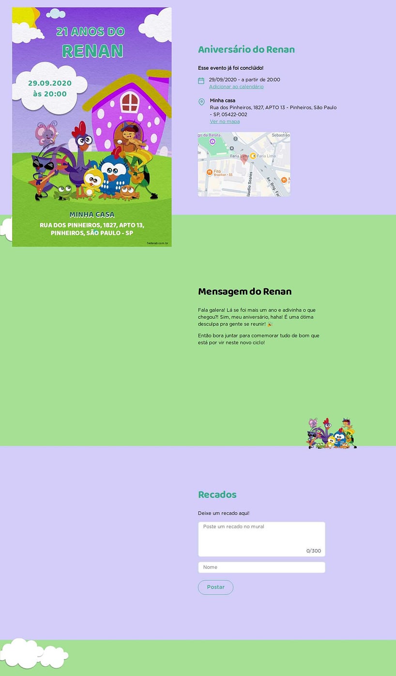 Convite online de aniversário - Turma da Galinha roxo| FestaLab