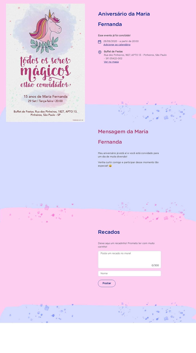 Convite online de aniversário - Unicórnio Aquarela| FestaLab