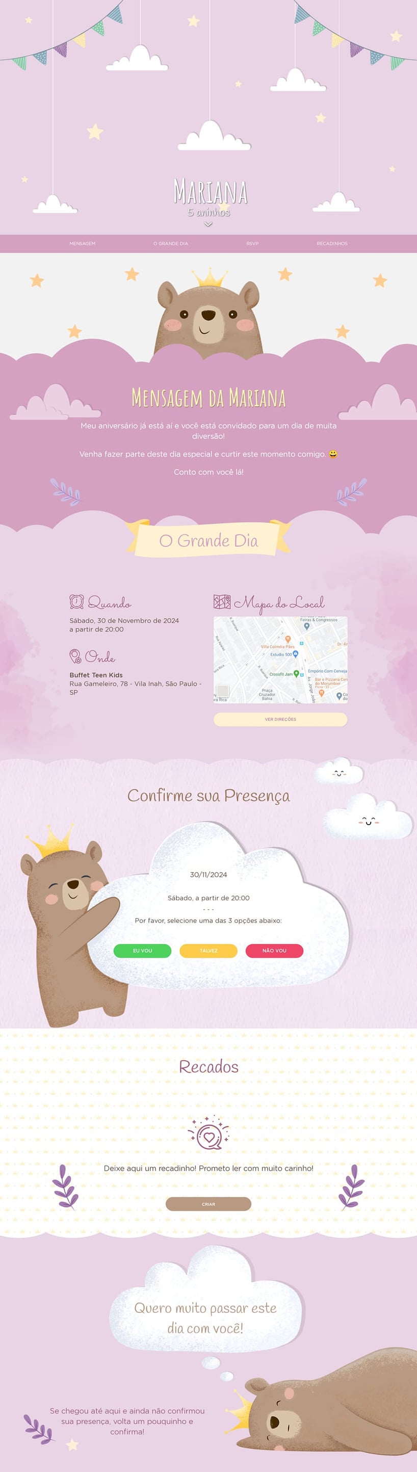 Convite online de aniversário - Ursinha Princesa| FestaLab