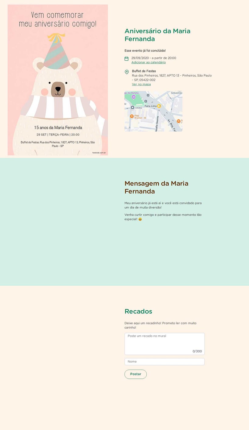 Convite online de aniversário - Ursinho Comemoração Rosa| FestaLab