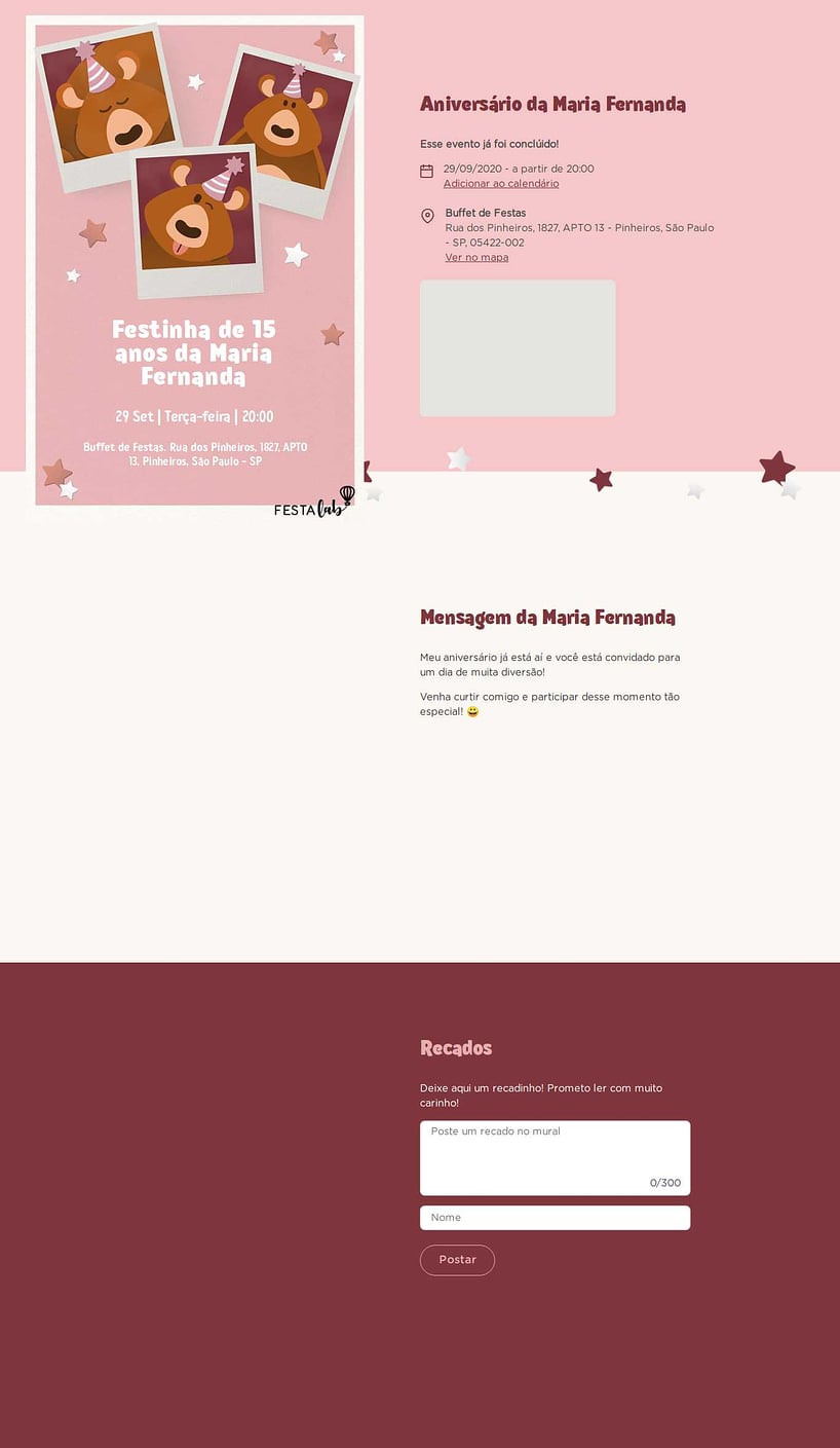 Convite online de aniversário - Ursinho Festa Rosa| FestaLab