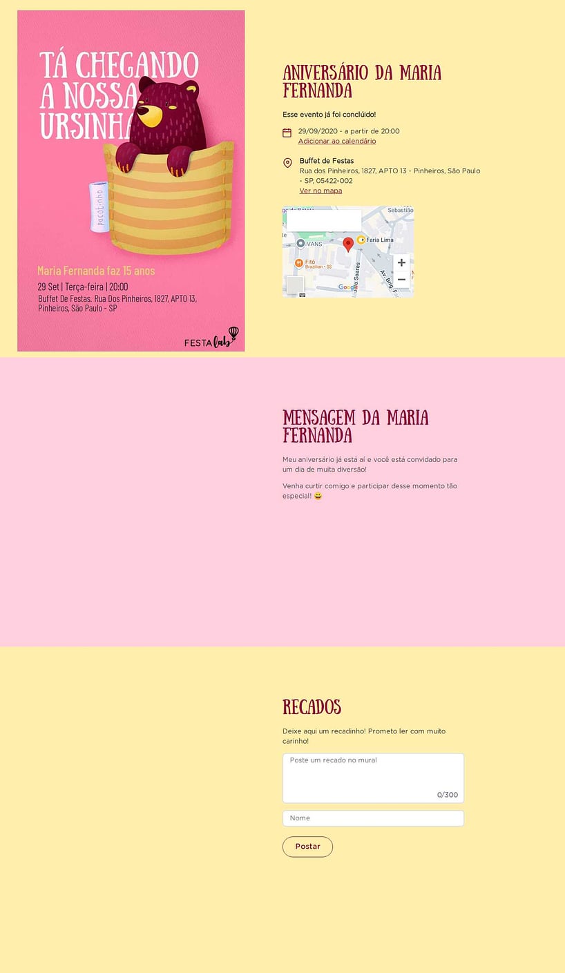Convite online de aniversário - Ursinho no Bolsinho amarelo| FestaLab
