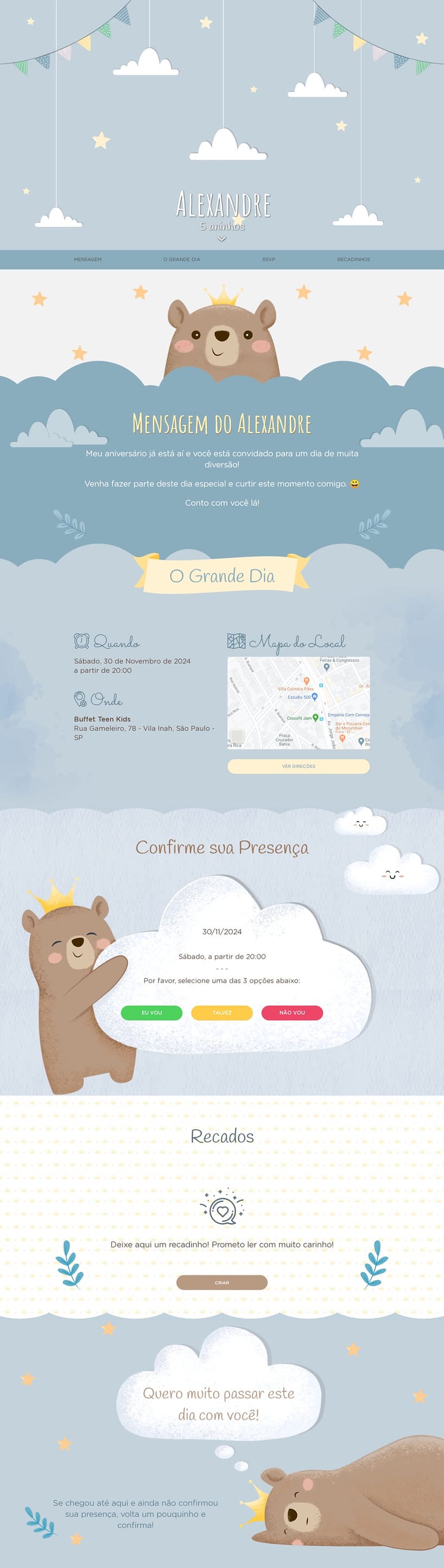 Convite online de aniversário - Ursinho Príncipe| FestaLab