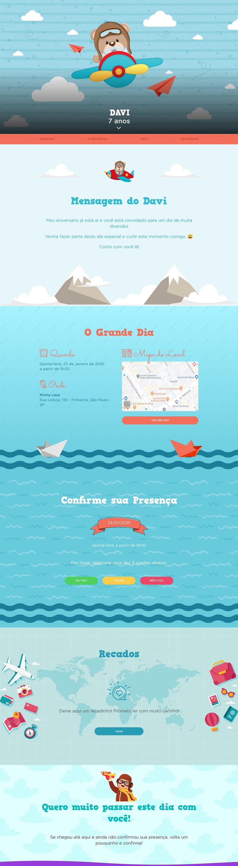 Convite online de aniversário - Urso Aviador| FestaLab