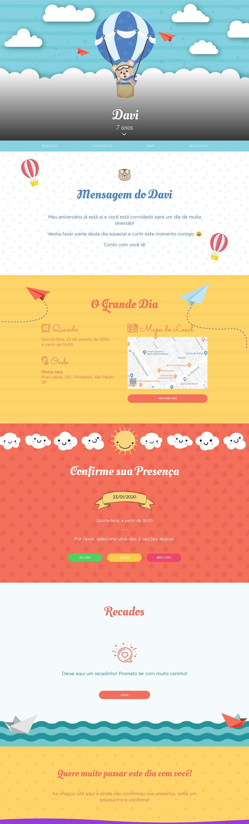 Convite online de aniversário - Urso Baloeiro| FestaLab