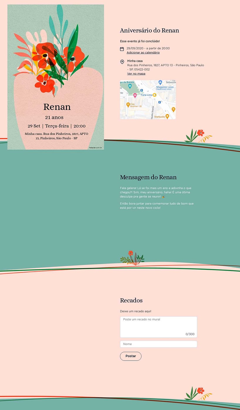 Convite online de aniversário - Vaso Floral| FestaLab