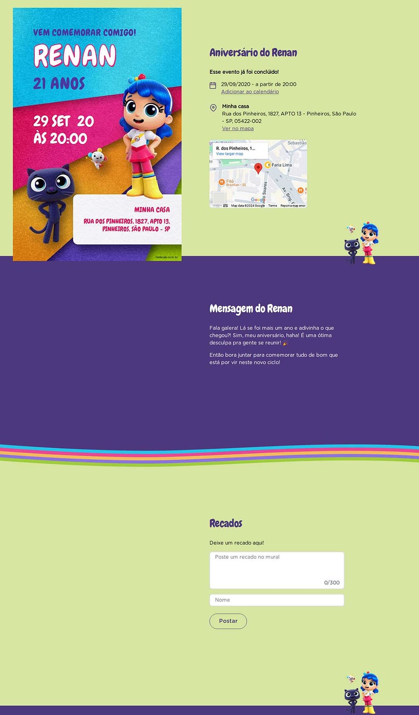 Convite online de aniversário - Vera e o Arco iris| FestaLab