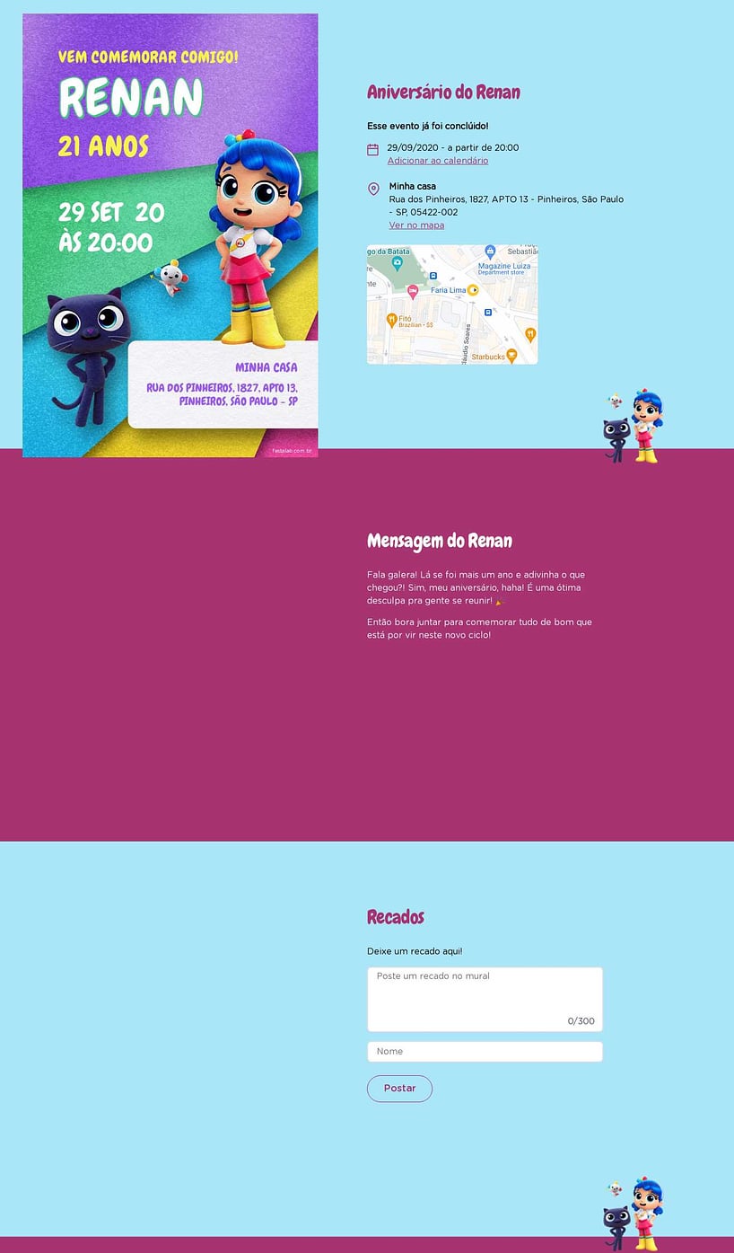Convite online de aniversário - Vera e o Arco iris| FestaLab