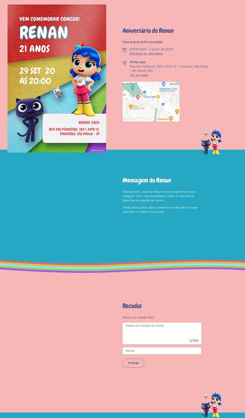 Convite online de aniversário - Vera e o Arco iris| FestaLab