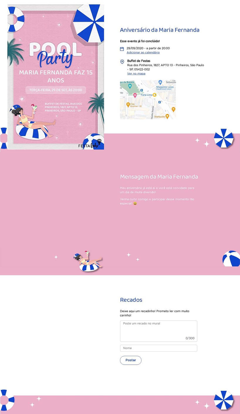 Convite online de aniversário - Verão rosa| FestaLab