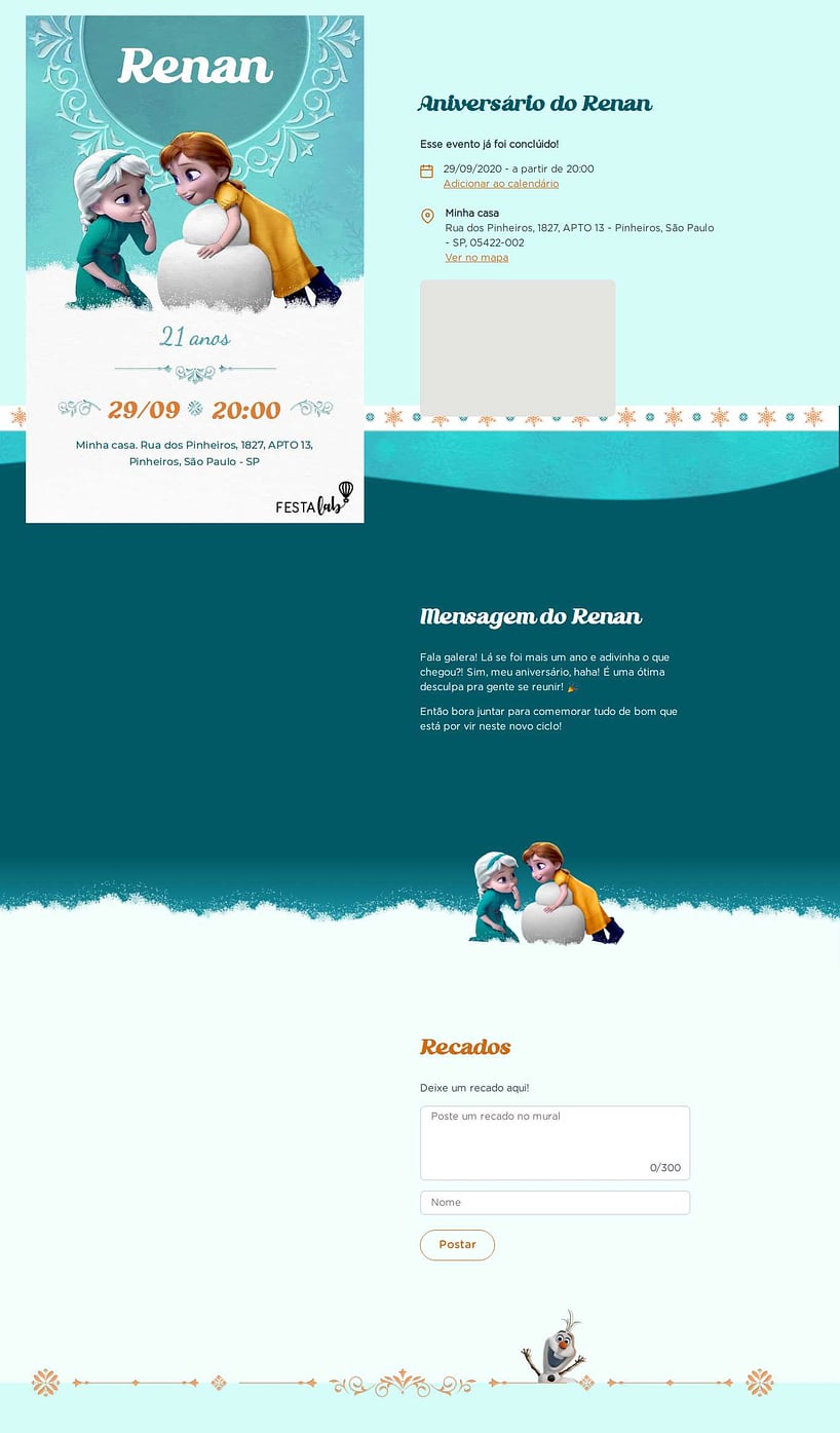 Convite online de aniversário - Você Quer Brincar na Neve?| FestaLab