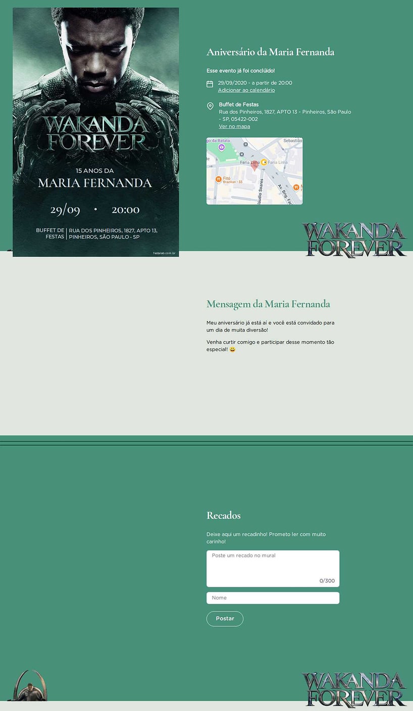 Convite online de aniversário - Wakanda Forever: Verde| FestaLab