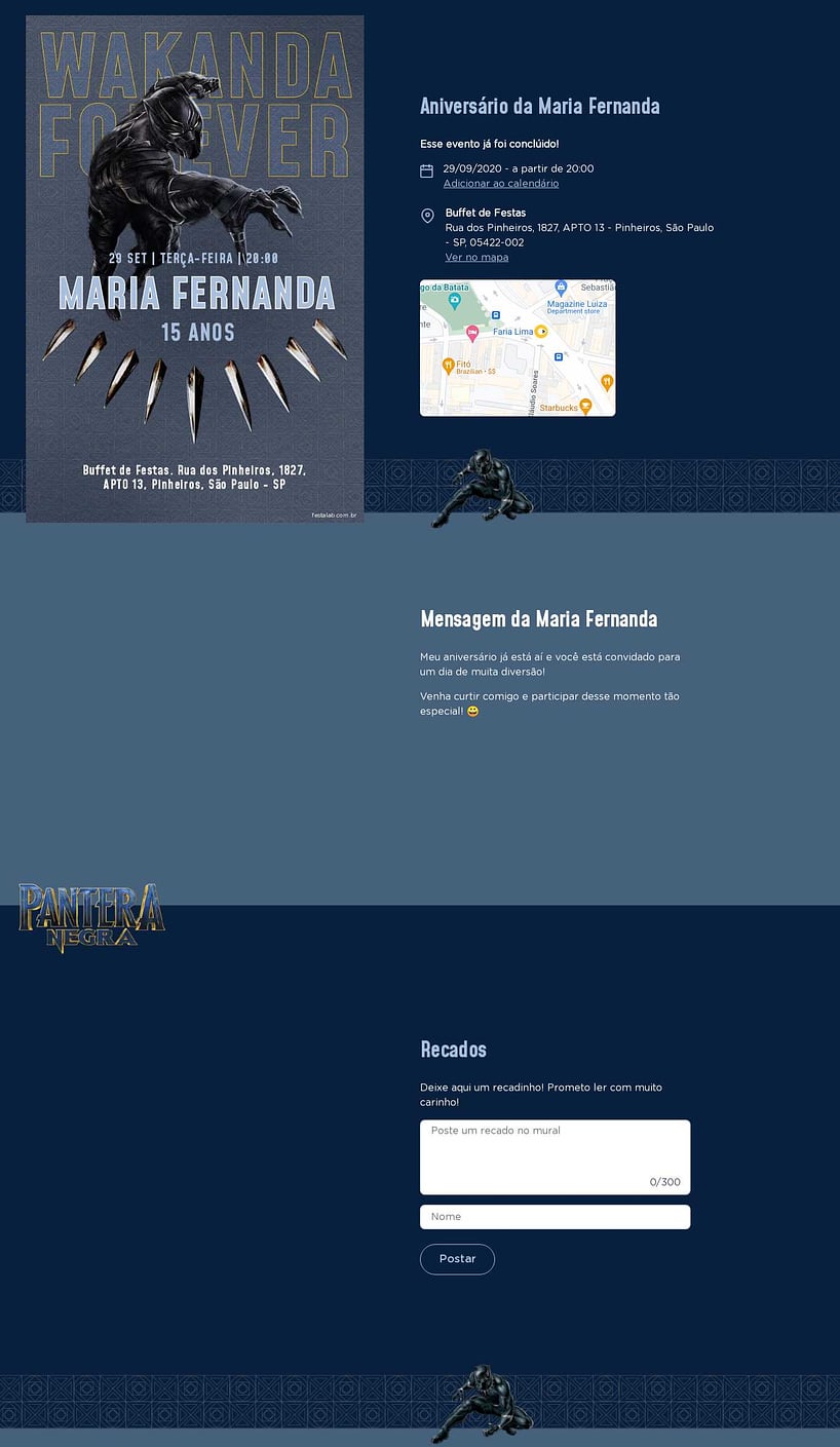 Convite online de aniversário - Wakanda Forever| FestaLab