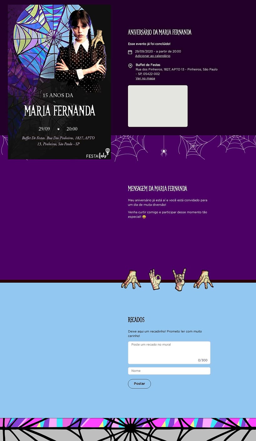 Convite online de aniversário - Wandinha Addams| FestaLab