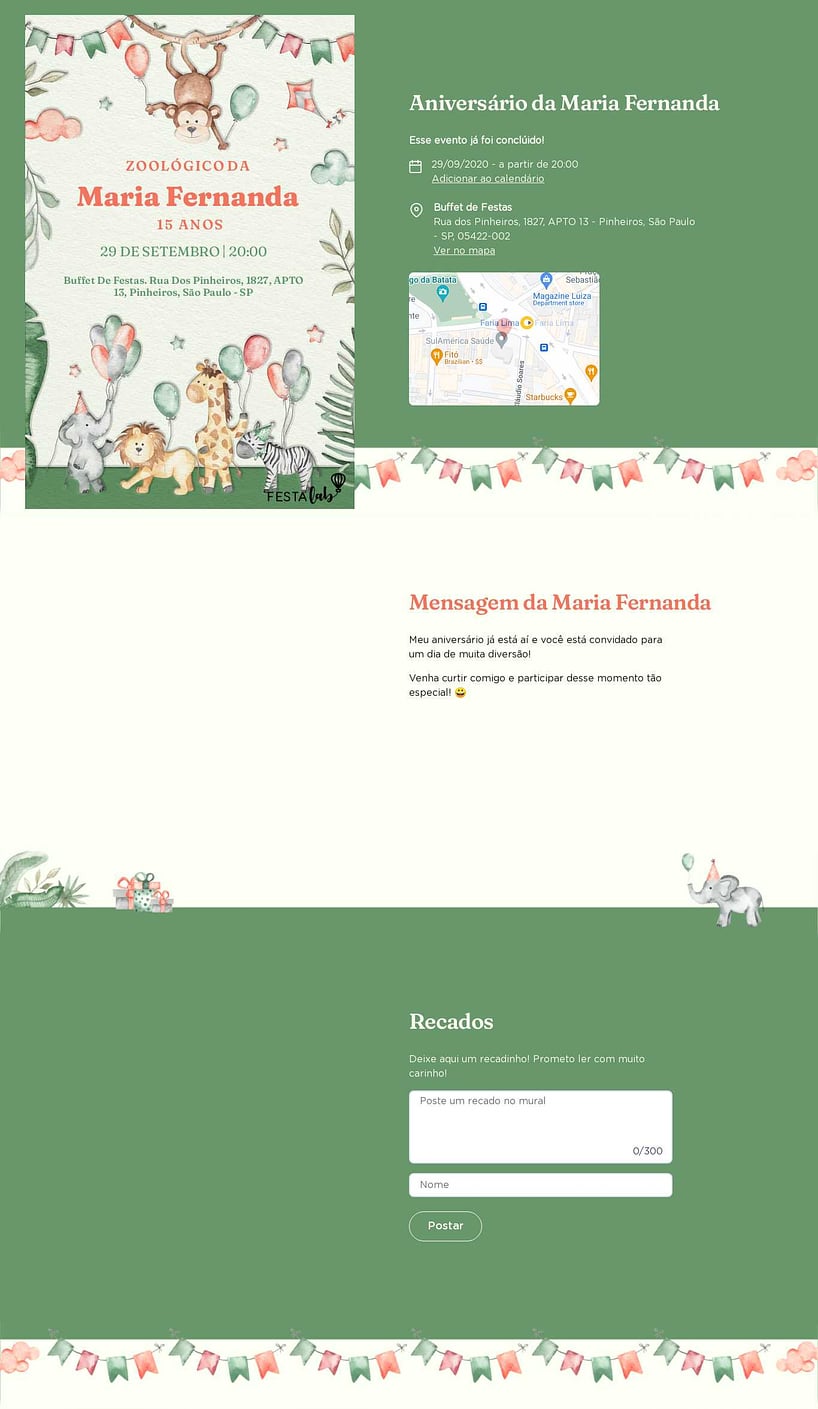 Convite online de aniversário - Zoológico rosa| FestaLab