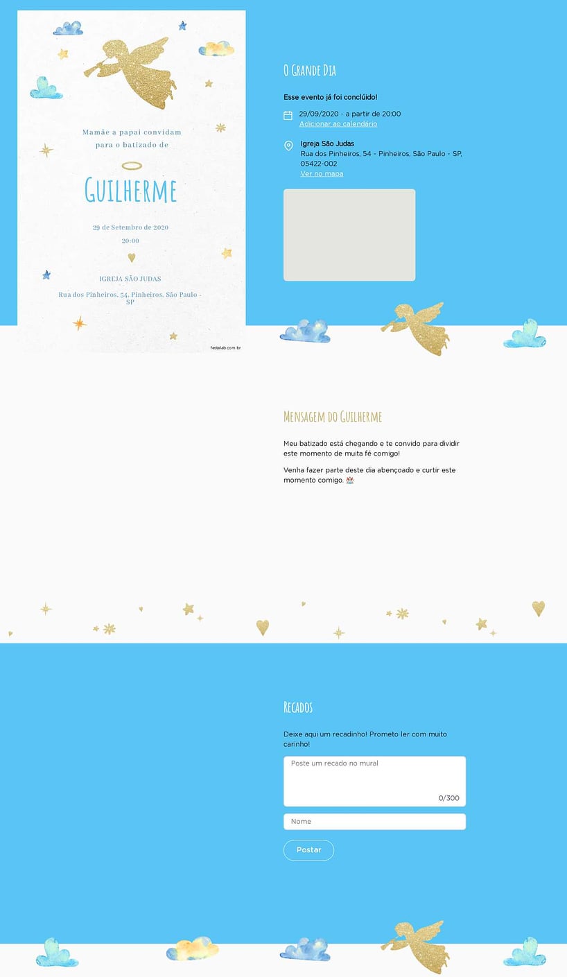 Convite Online Batizado - Anjinho | FestaLab