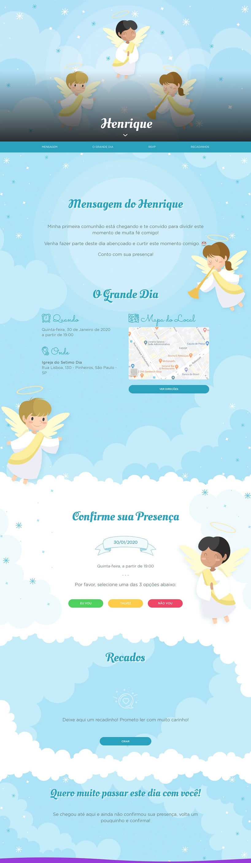 Convite Online Batizado - Anjinhos | FestaLab