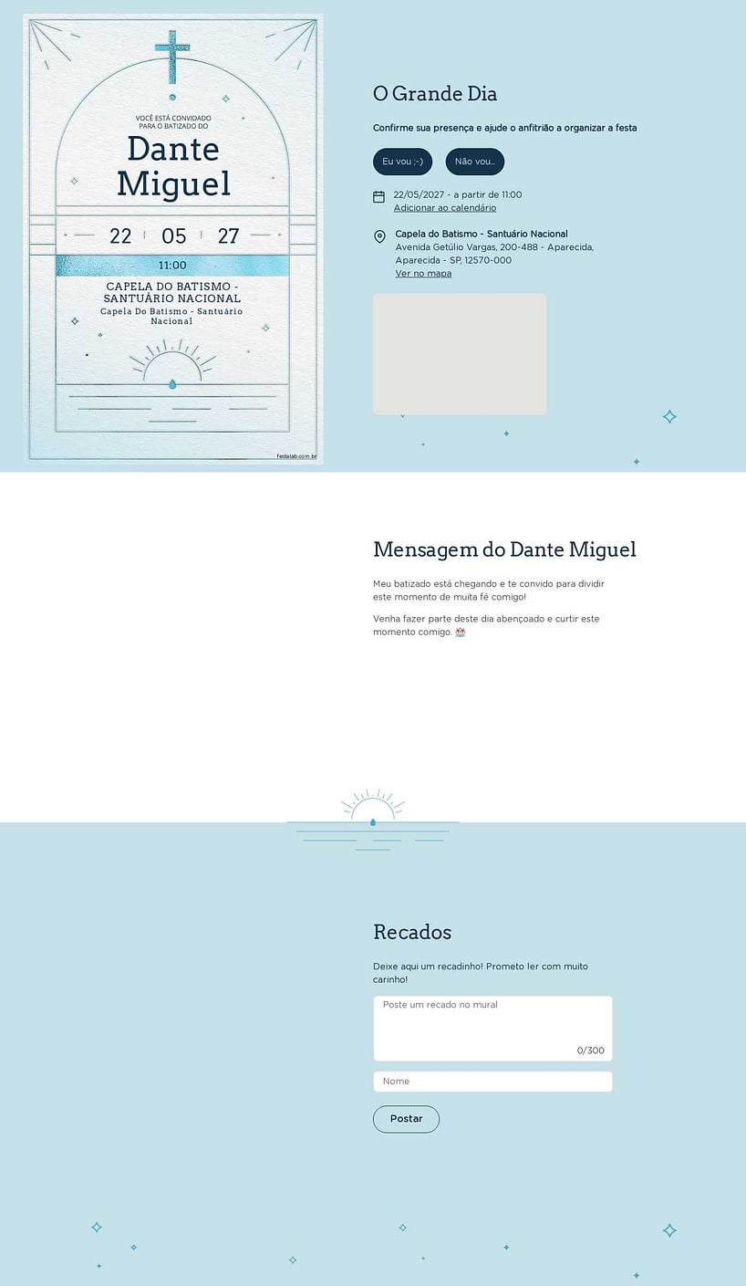 Convite Online Batizado - Catedral minimalista azul | FestaLab