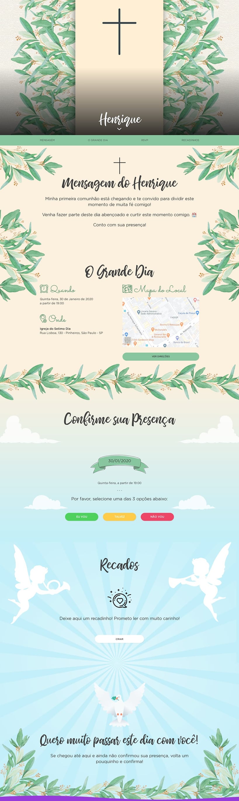 Convite Online Batizado - Cruz | FestaLab