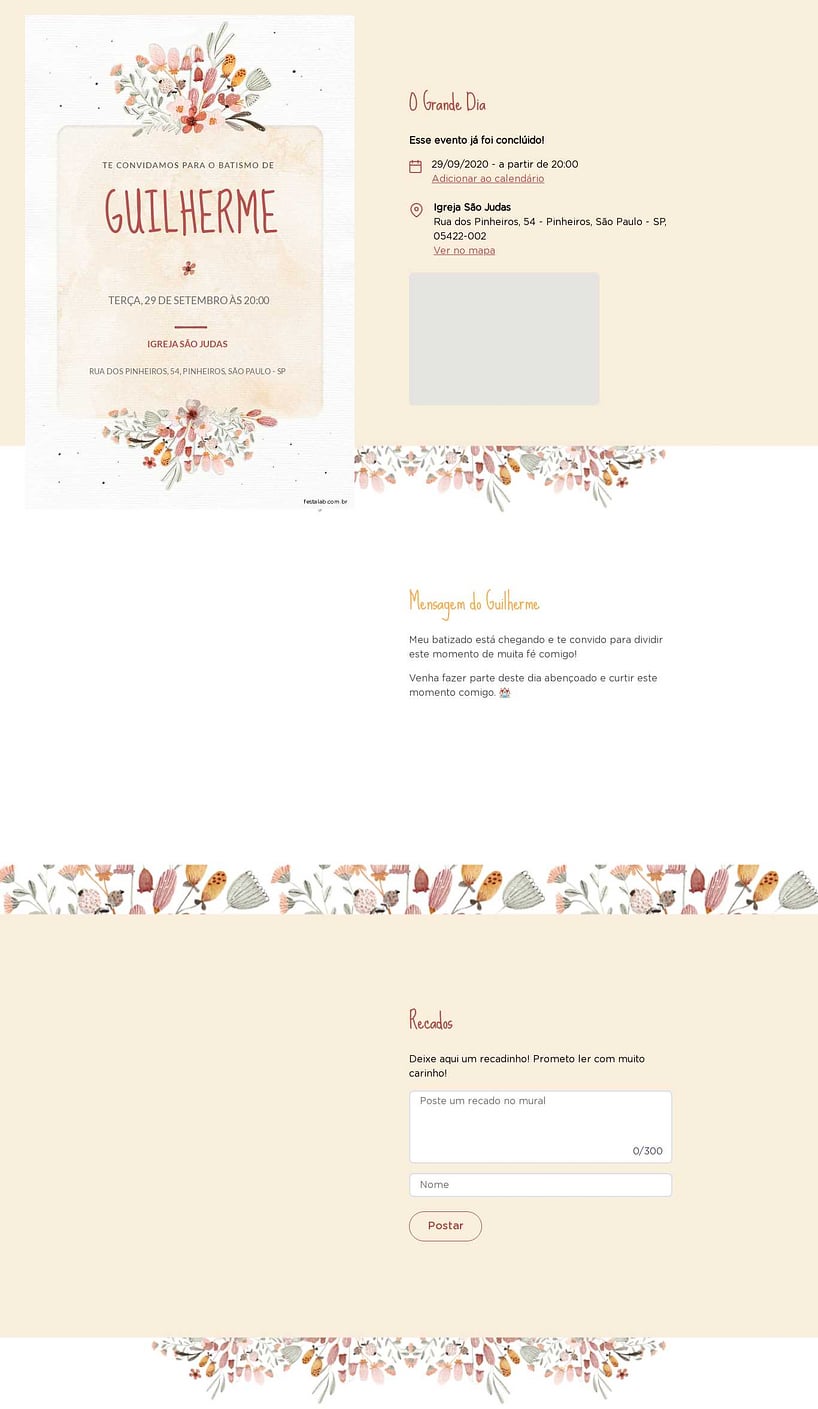 Convite Online Batizado - Flores de campo | FestaLab