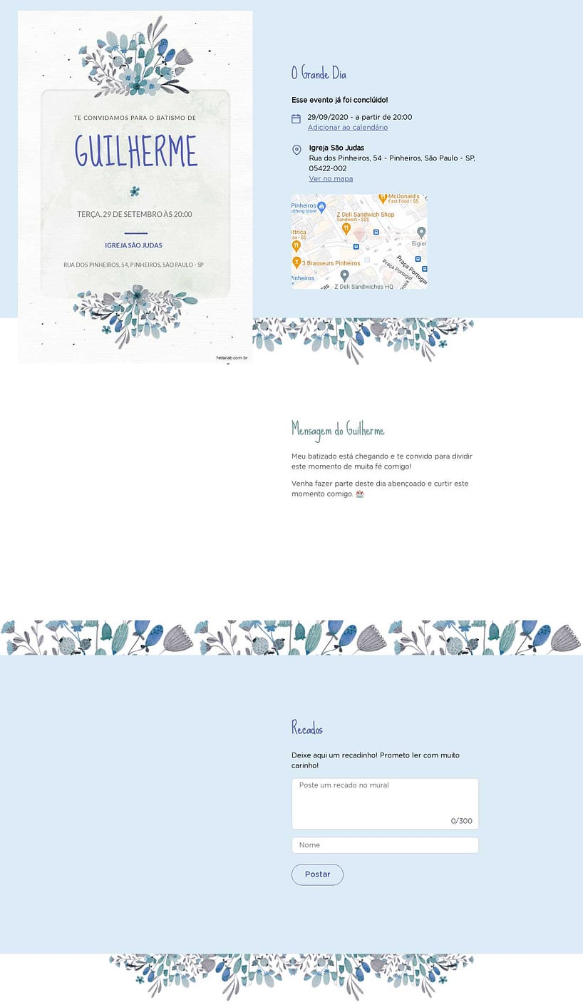Convite Online Batizado - Flores de campo azulado | FestaLab
