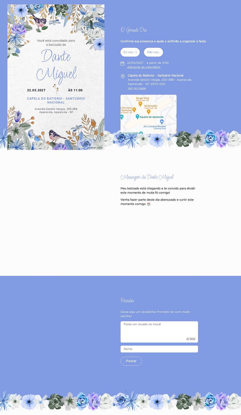 Convite Online Batizado - Jardim azul em comunhão | FestaLab