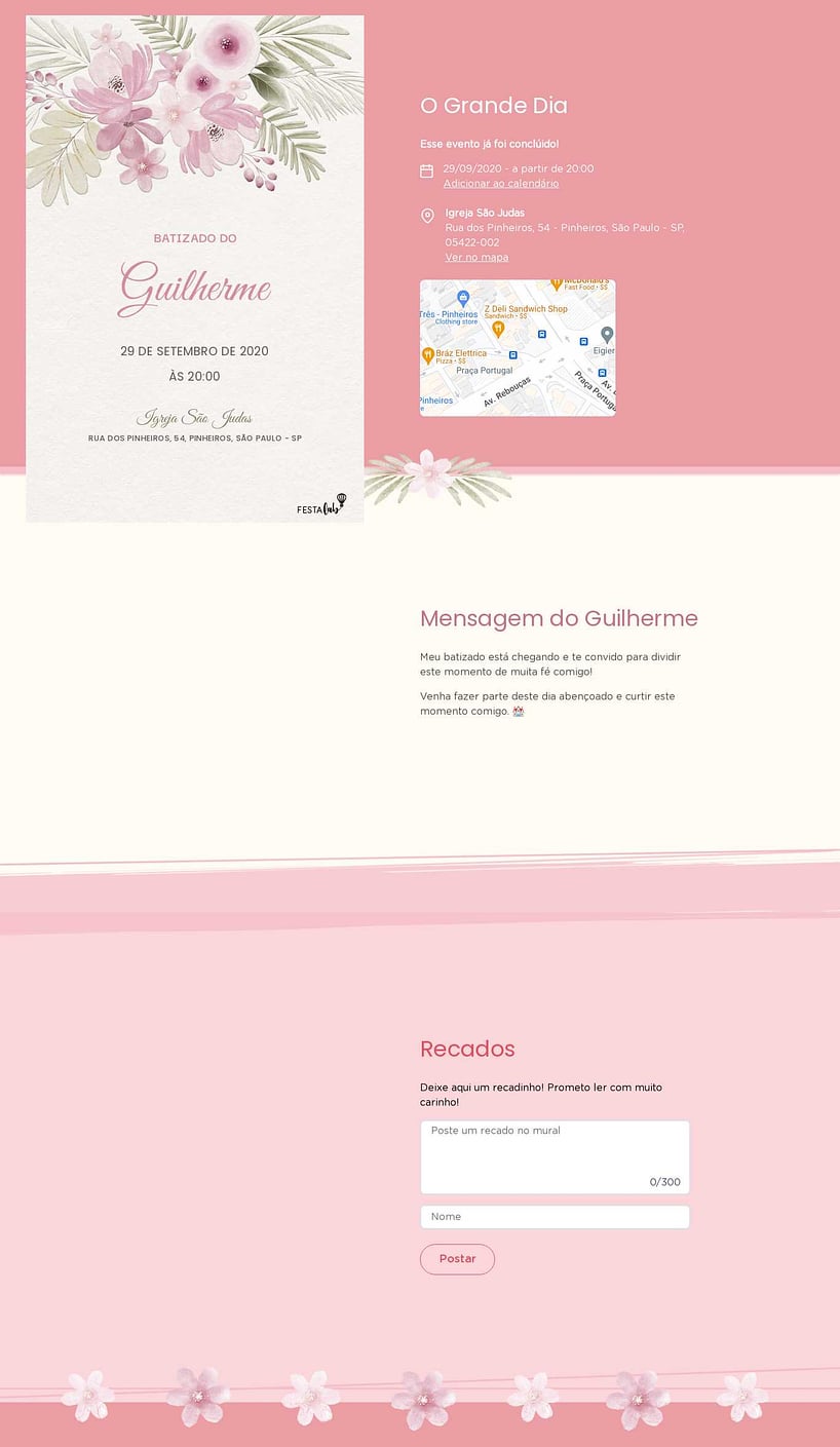Convite Online Batizado - Primavera rosa | FestaLab