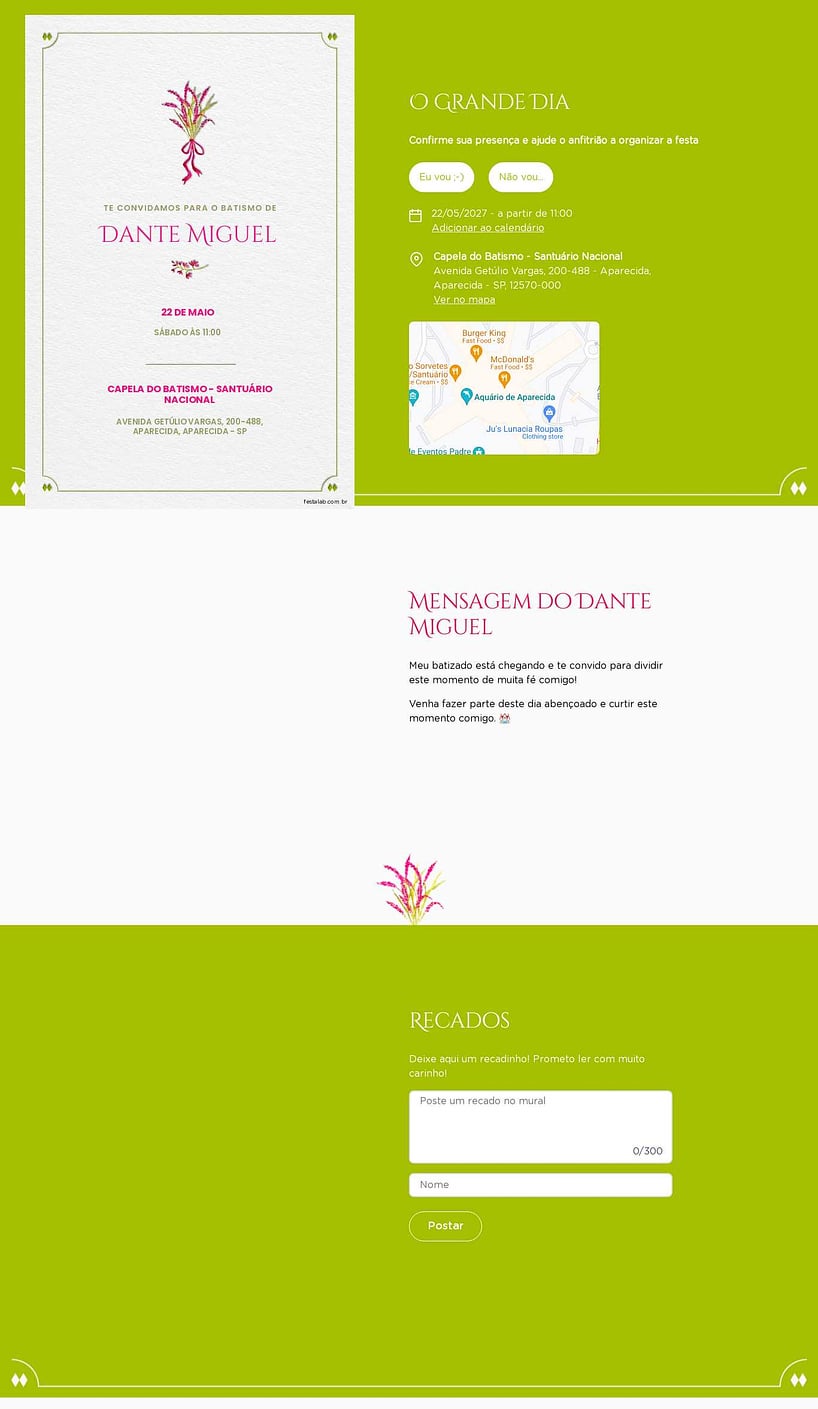 Convite Online Batizado - Ramo de flores rosa | FestaLab