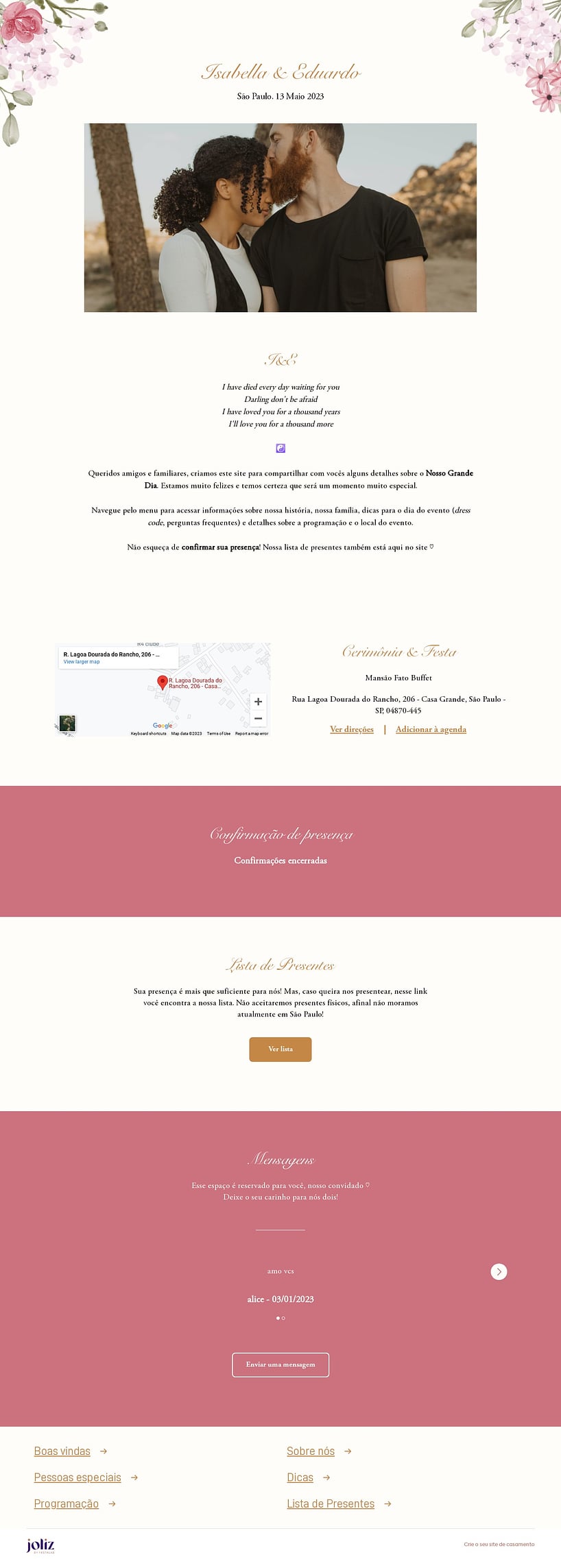 Crie seu site de Casamento - Buquê rosa e dourado| FestaLab