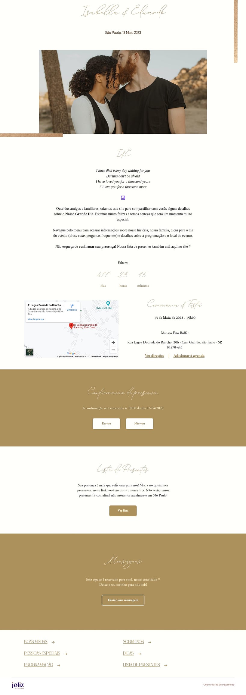 Vibe de Casamento - Cantoneira Dourada Minimalista