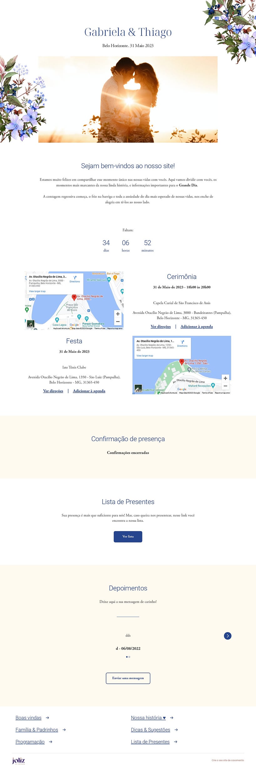 Crie seu site de Casamento - Floral Lilás| FestaLab