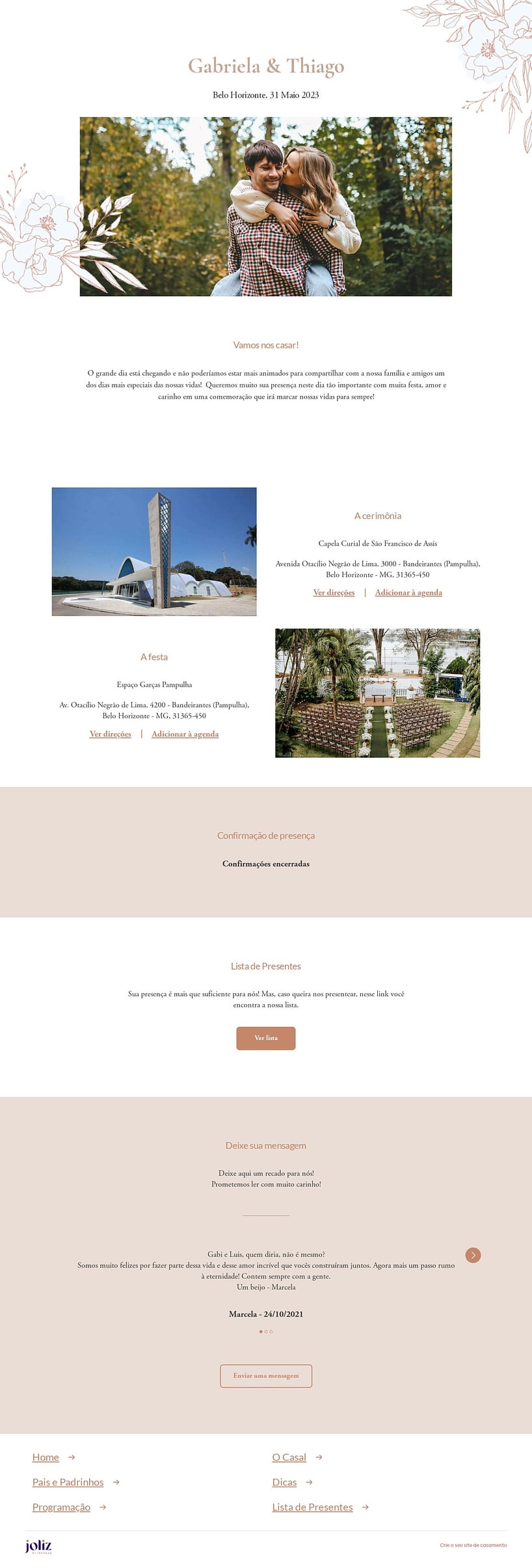 Crie seu site de Casamento - Floral minimalista rose| FestaLab