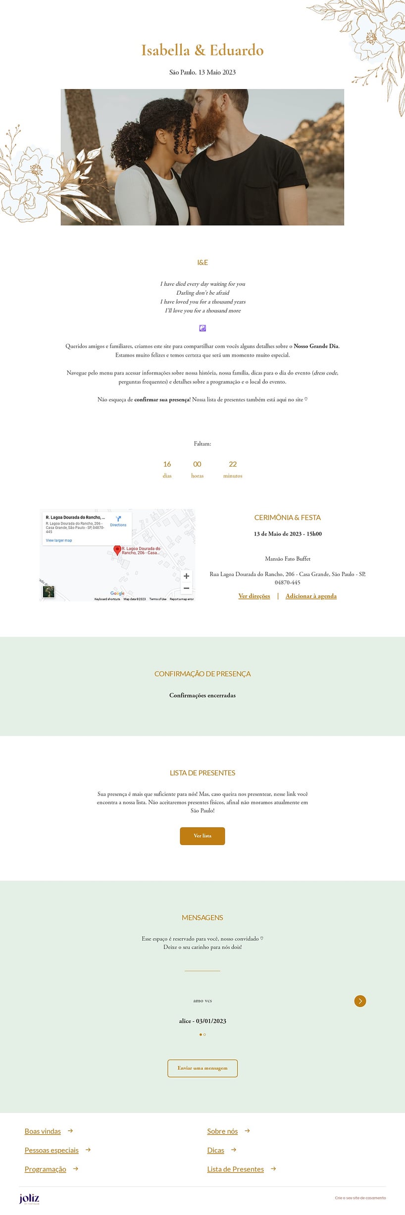 Crie seu site de Casamento - Floral minimalista verde| FestaLab