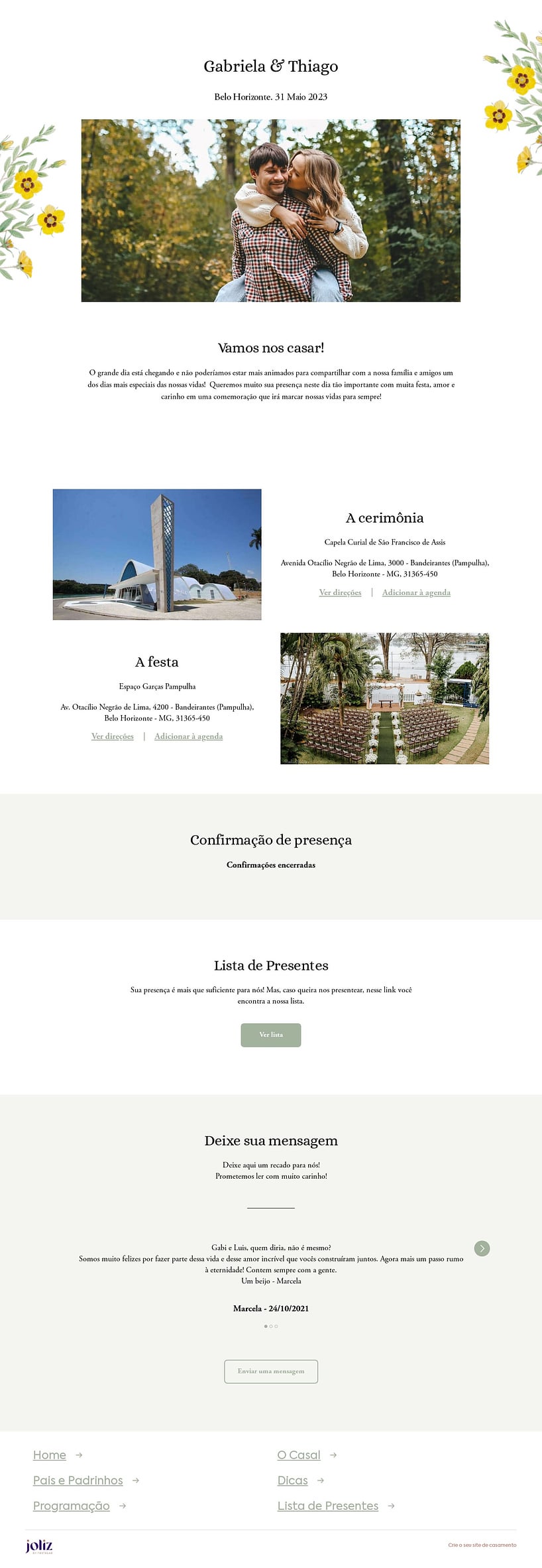 Crie seu site de Casamento - Flores amarelas minimalistas| FestaLab
