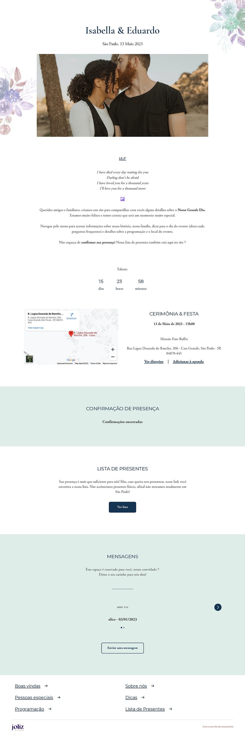 Crie seu site de Casamento - Flores aquarela verde| FestaLab