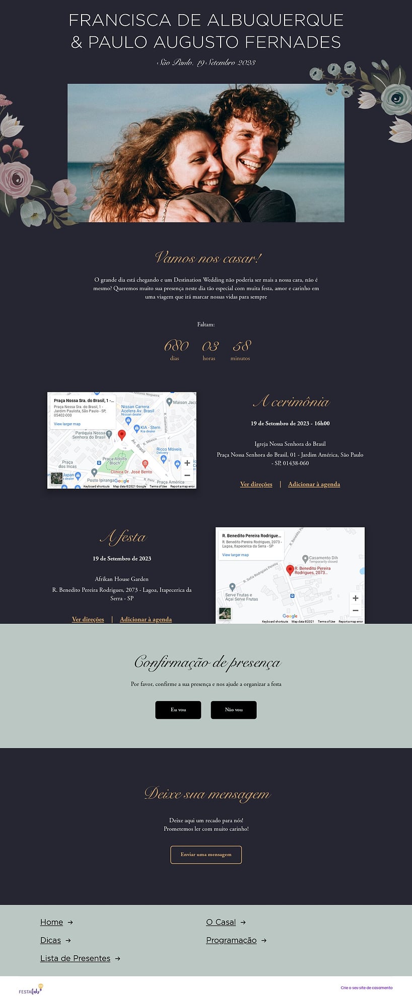 Crie seu site de Casamento - Flores Escuro| FestaLab