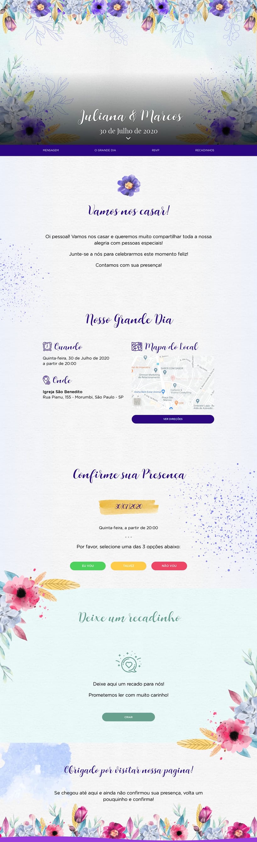 Crie seu site de Casamento - Florido roxo| FestaLab