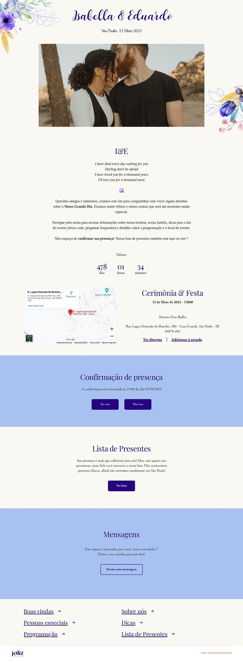 Crie seu site de Casamento - Florido roxo| FestaLab