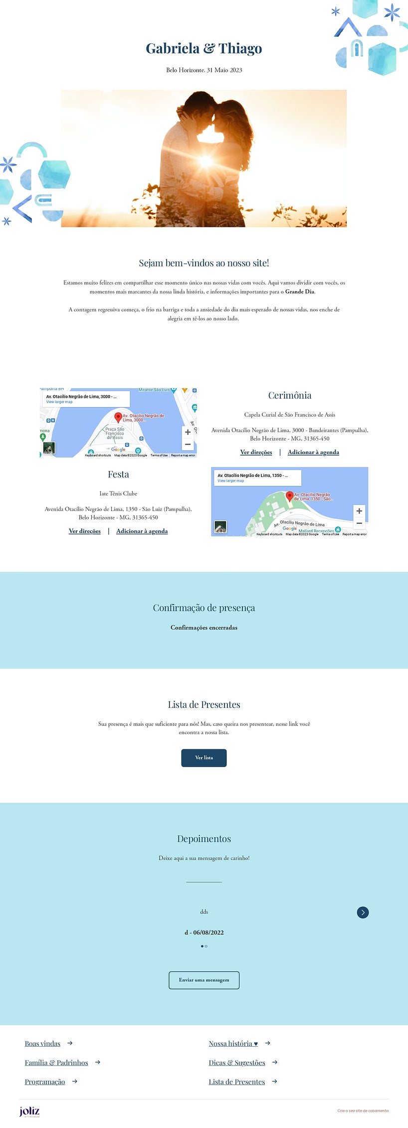 Crie seu site de Casamento - Formas azuladas| FestaLab