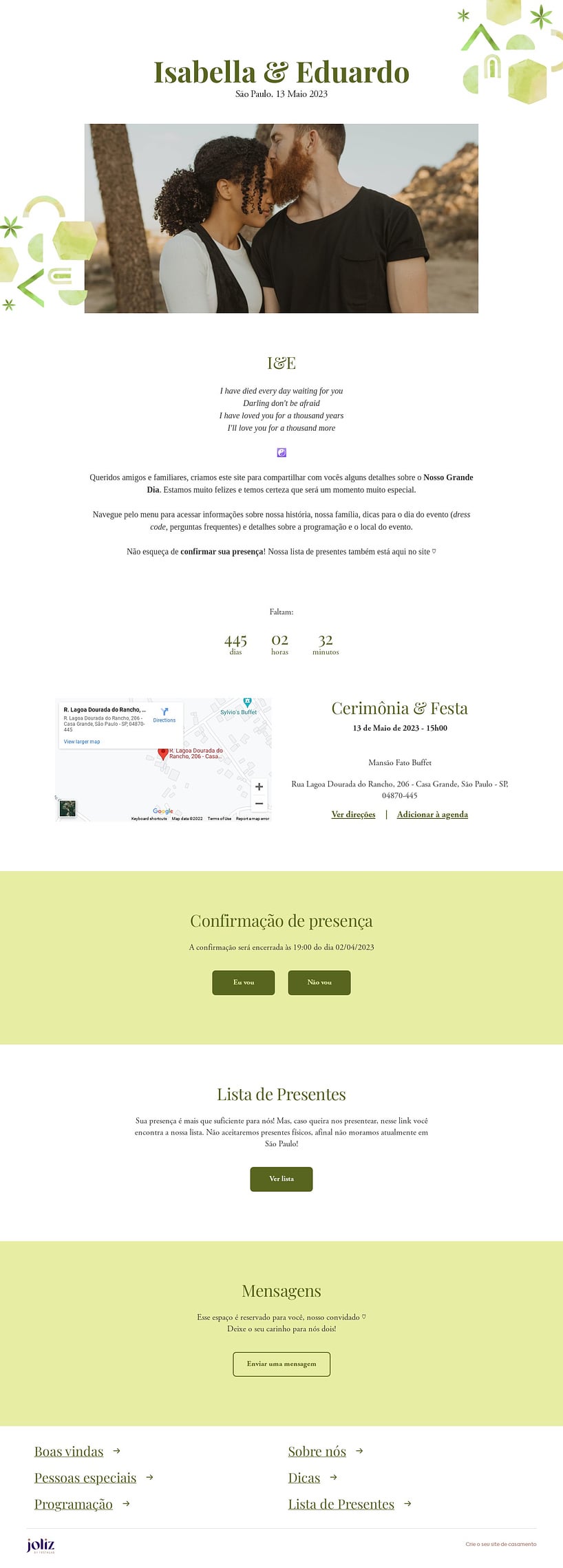 Crie seu site de Casamento - Formas verdes| FestaLab