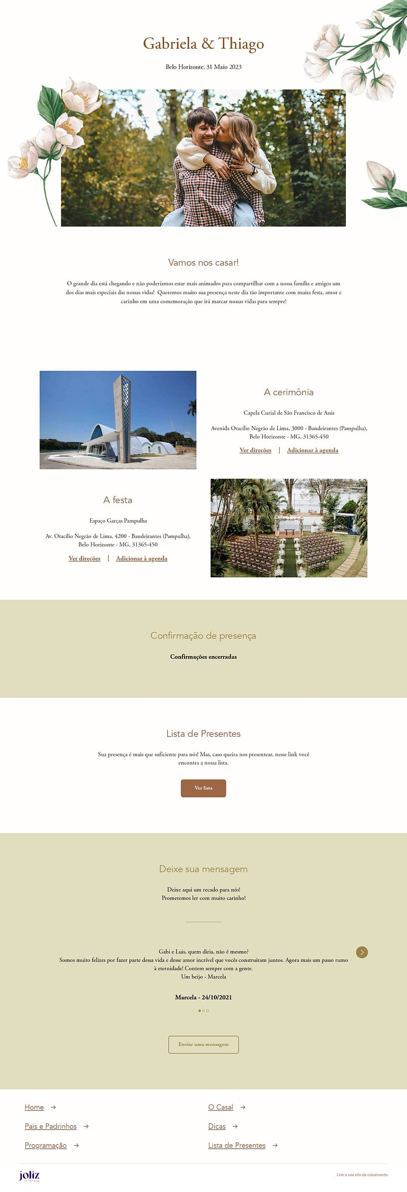 Crie seu site de Casamento - Jasmim aquarela delicado| FestaLab