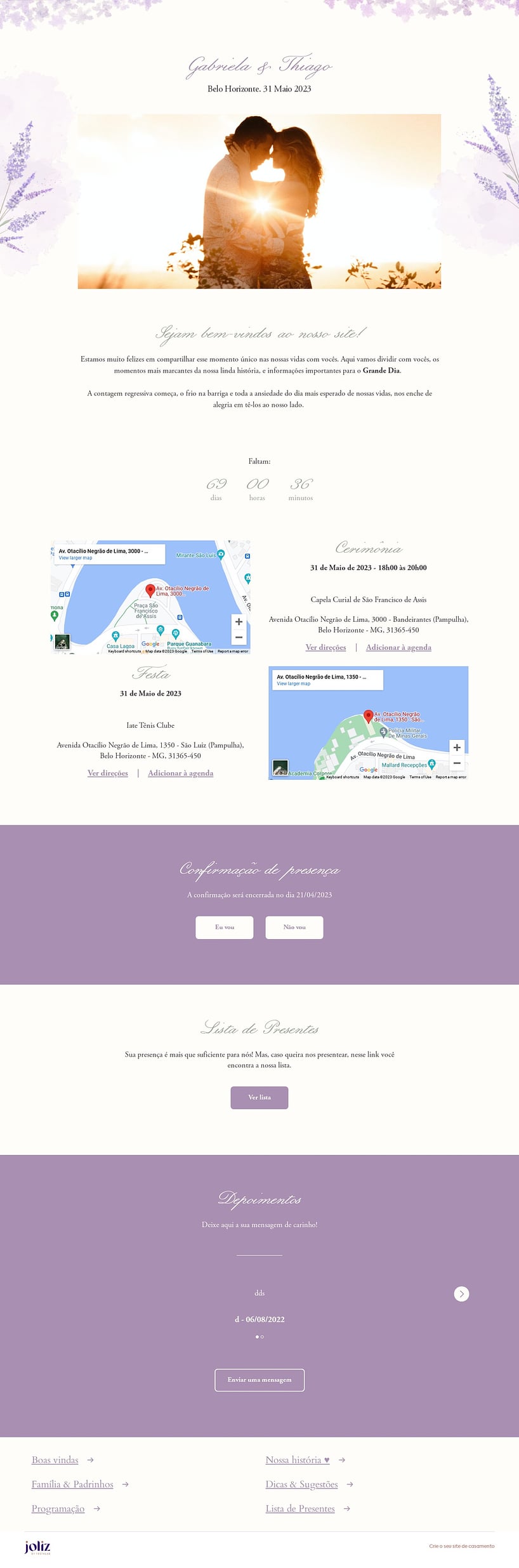 Crie seu site de Casamento - Lavandário romântico| FestaLab