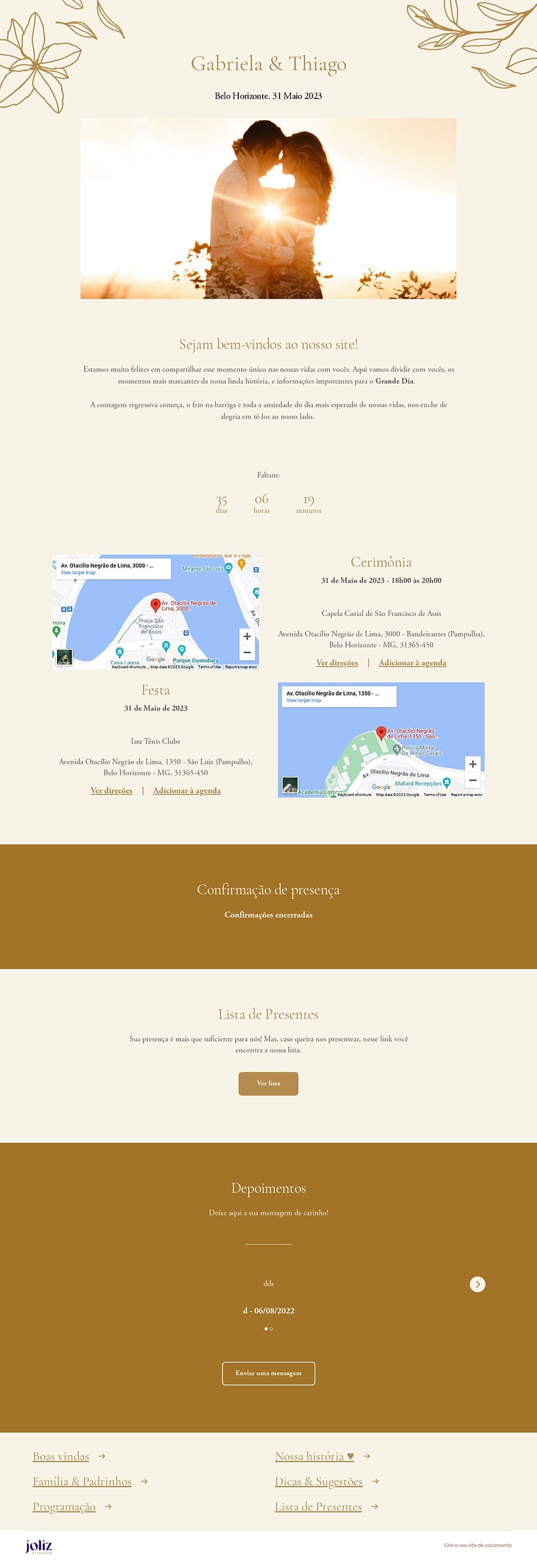 Crie seu site de Casamento - Pétalas douradas| FestaLab