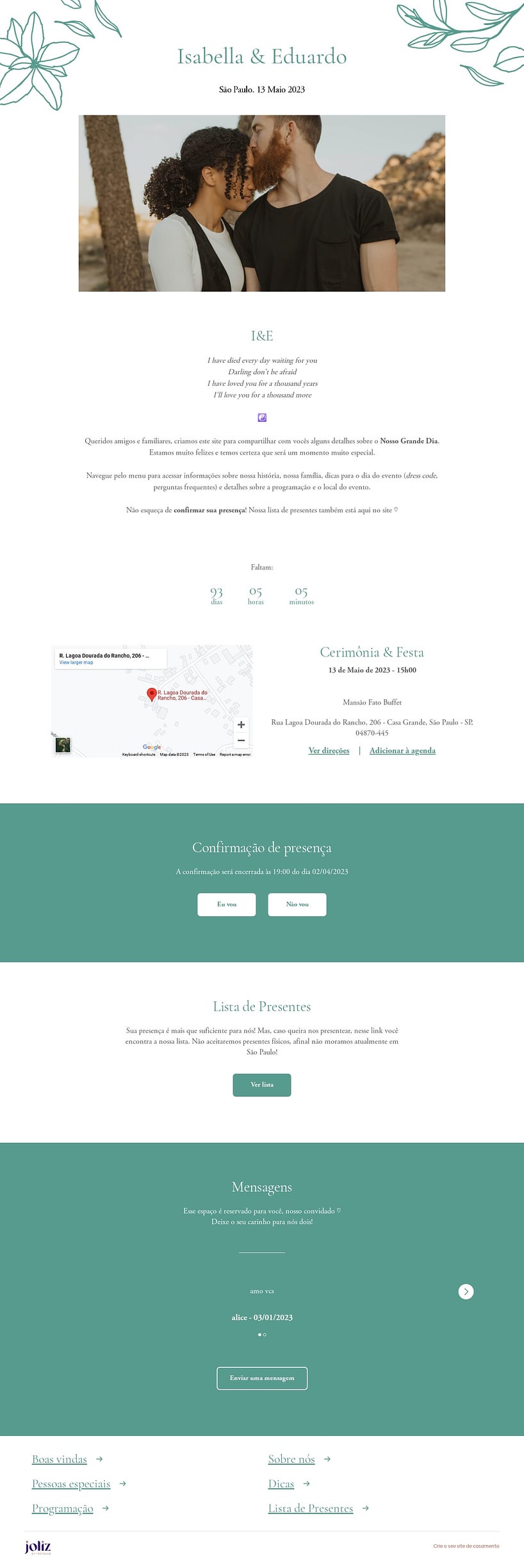 Crie seu site de Casamento - Pétalas verde| FestaLab